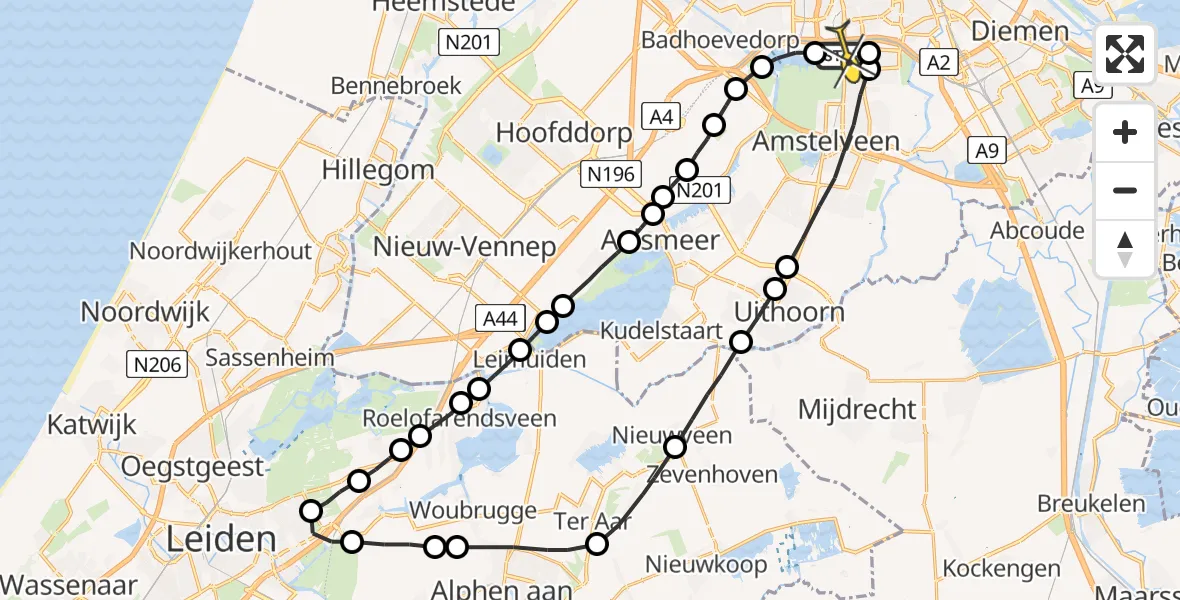 Routekaart van de vlucht: Lifeliner 1 naar VU Medisch Centrum Amsterdam