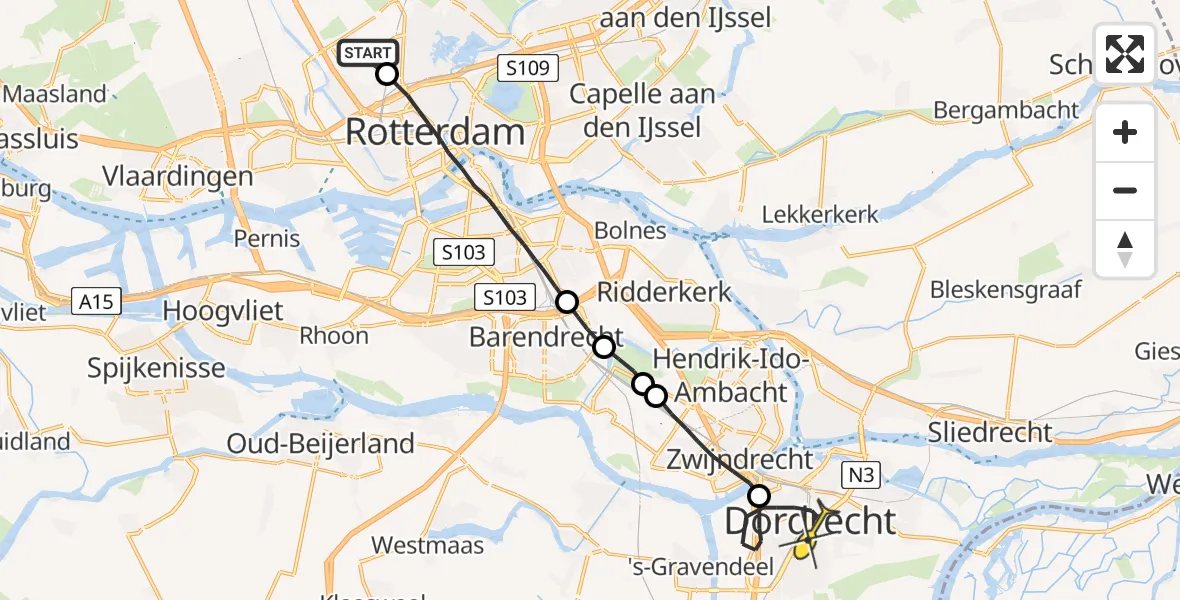 Routekaart van de vlucht: Lifeliner 2 naar Dordrecht