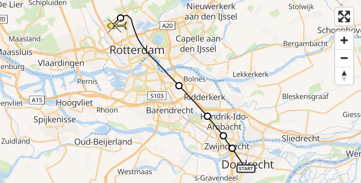 Routekaart van de vlucht: Lifeliner 2 naar Rotterdam The Hague Airport