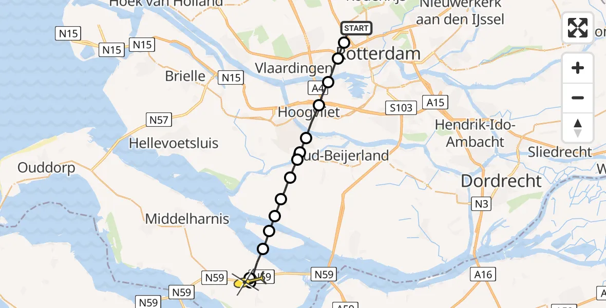 Routekaart van de vlucht: Lifeliner 2 naar Den Bommel