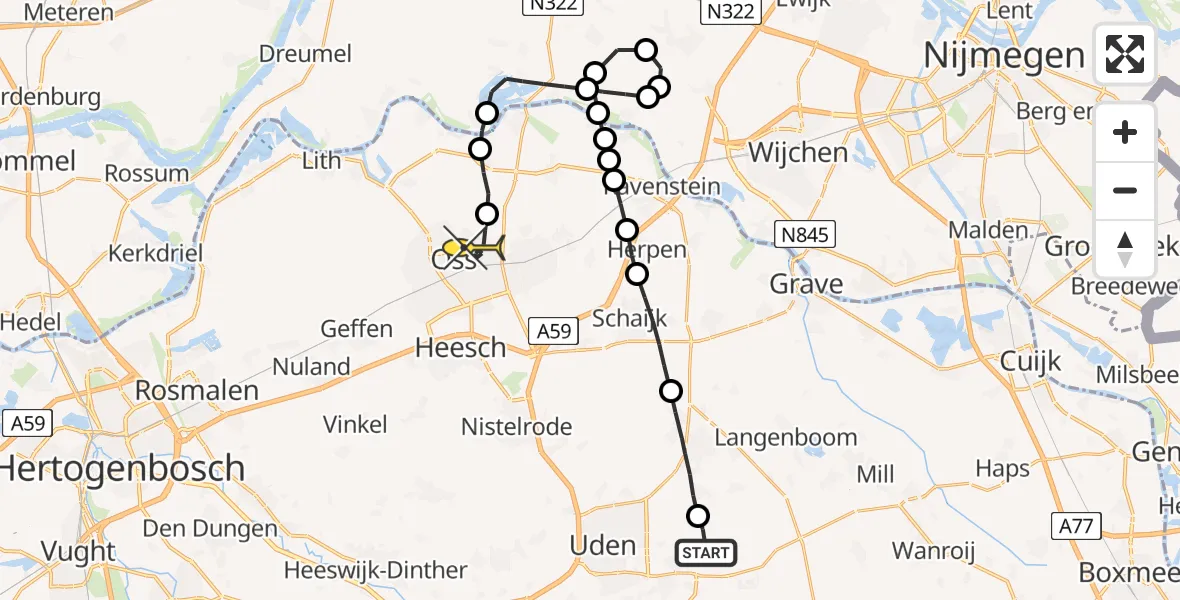 Routekaart van de vlucht: Lifeliner 3 naar Oss