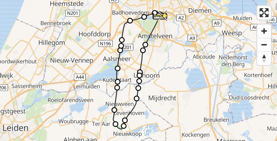 Routekaart van de vlucht: Lifeliner 1 naar VU Medisch Centrum Amsterdam