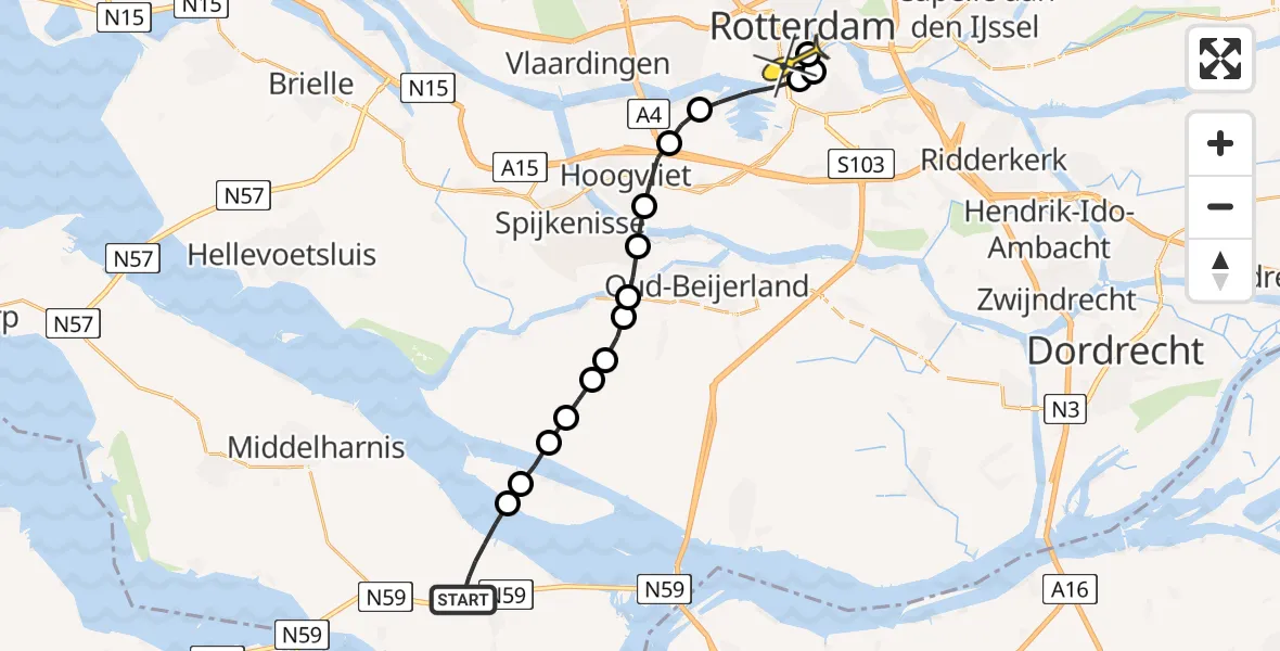 Routekaart van de vlucht: Lifeliner 2 naar Erasmus MC