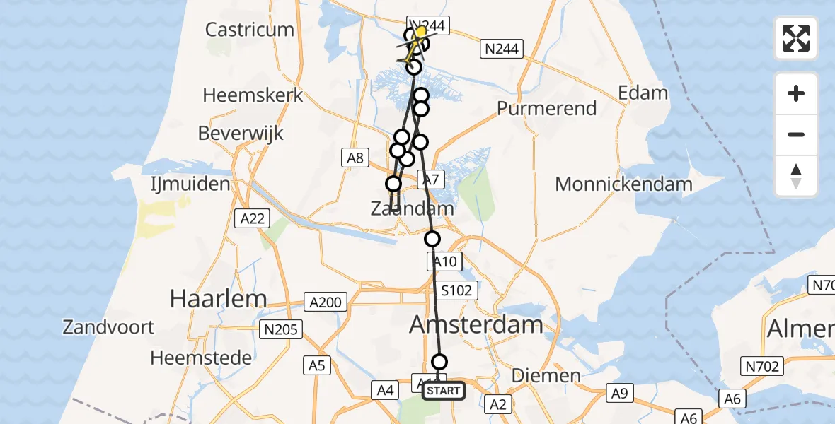 Routekaart van de vlucht: Lifeliner 1 naar Oost-Graftdijk