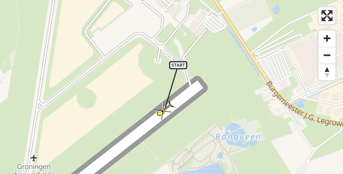 Routekaart van de vlucht: Traumahelikopter naar Groningen Airport Eelde