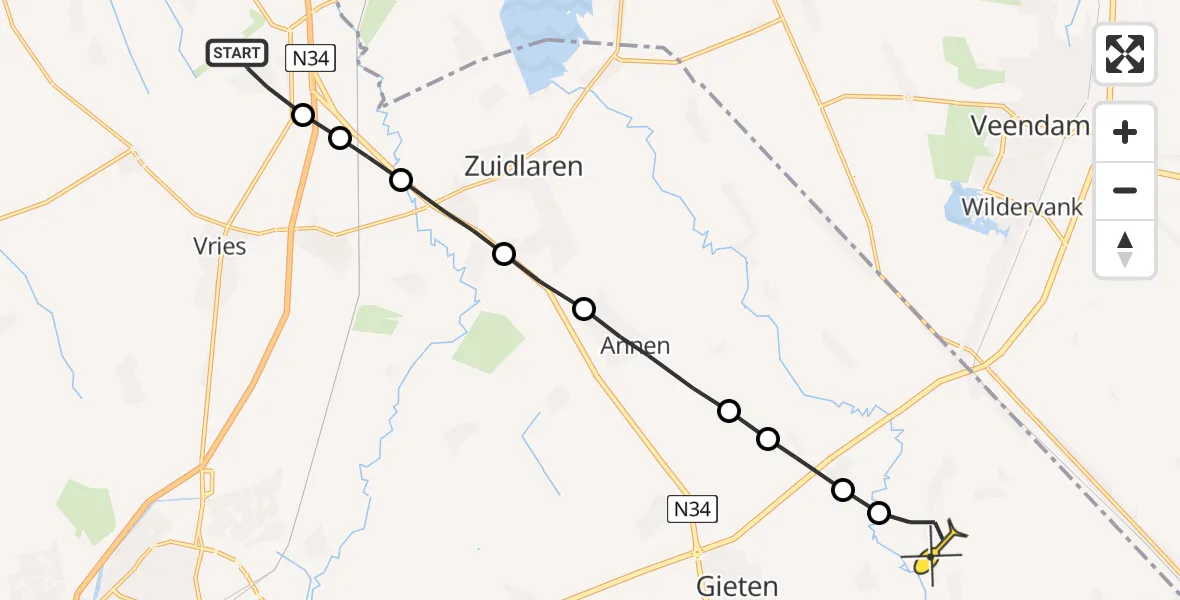 Routekaart van de vlucht: Lifeliner 4 naar Gieterveen