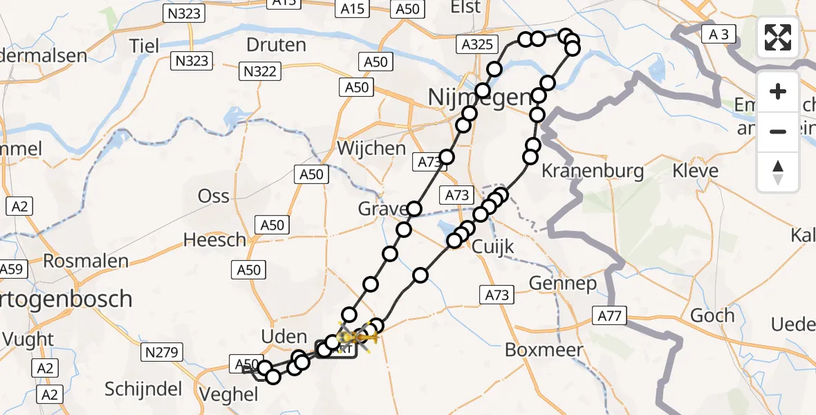Vluchtroute Traumahelikopter Vliegbasis Volkel - Vliegbasis Volkel, 01 oktober 2022, 09:38