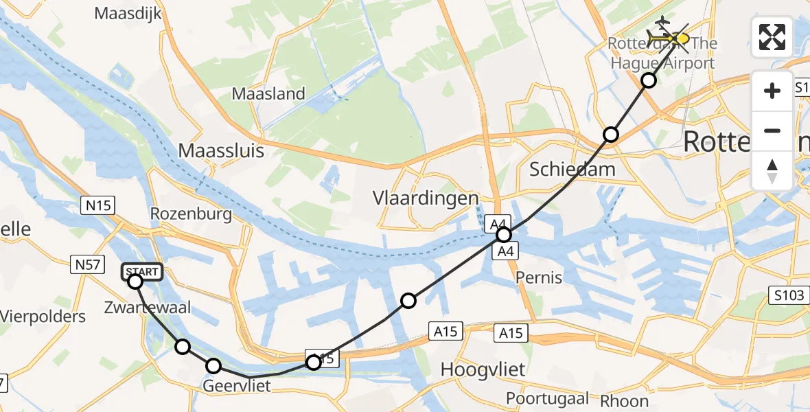 Routekaart van de vlucht: Lifeliner 2 naar Rotterdam The Hague Airport