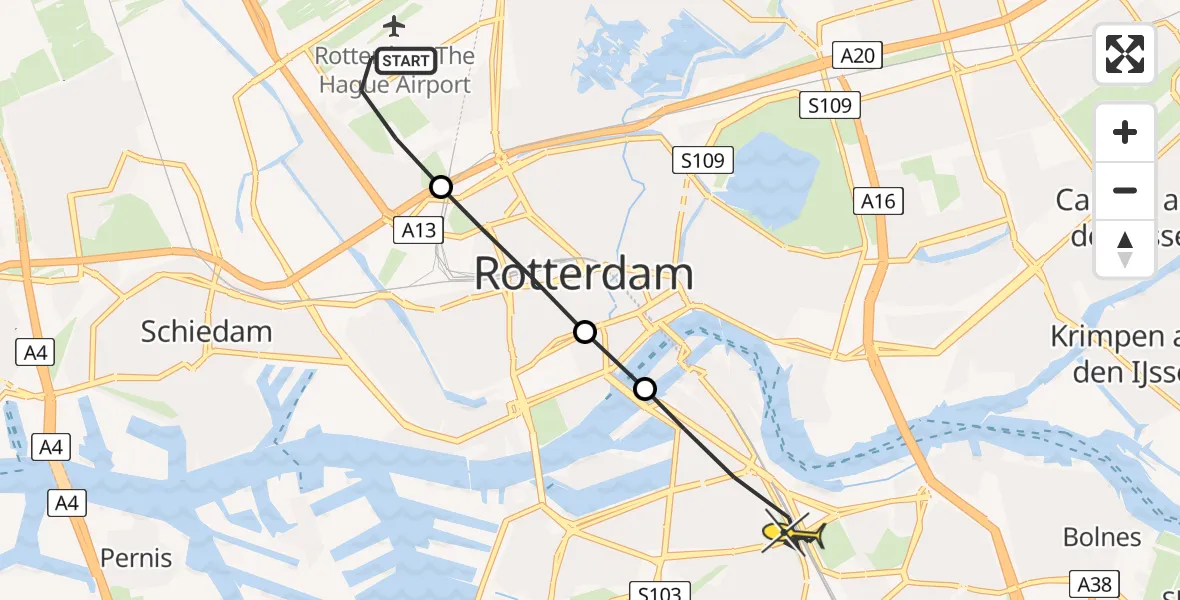 Routekaart van de vlucht: Lifeliner 2 naar Rotterdam