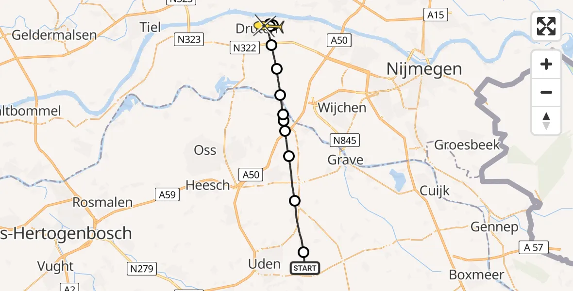 Routekaart van de vlucht: Lifeliner 3 naar Druten