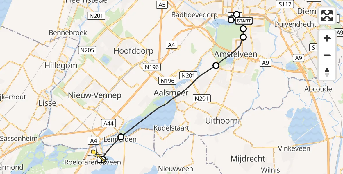 Routekaart van de vlucht: Lifeliner 1 naar Roelofarendsveen