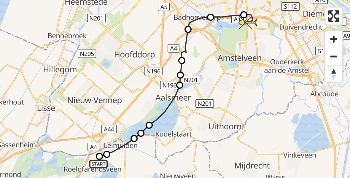 Routekaart van de vlucht: Lifeliner 1 naar VU Medisch Centrum Amsterdam