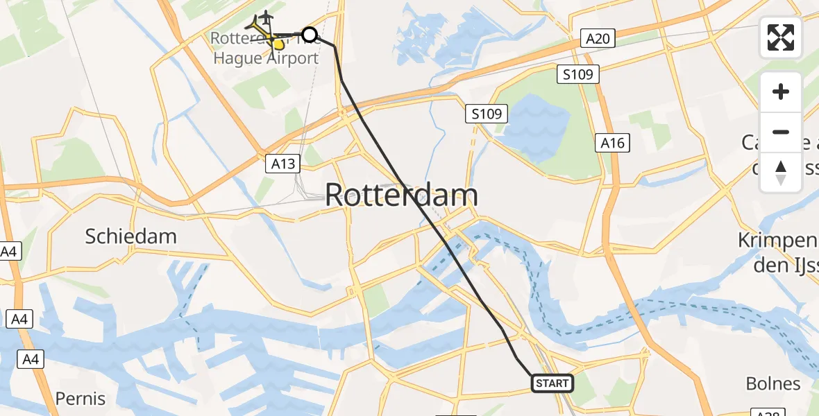 Routekaart van de vlucht: Lifeliner 2 naar Rotterdam The Hague Airport