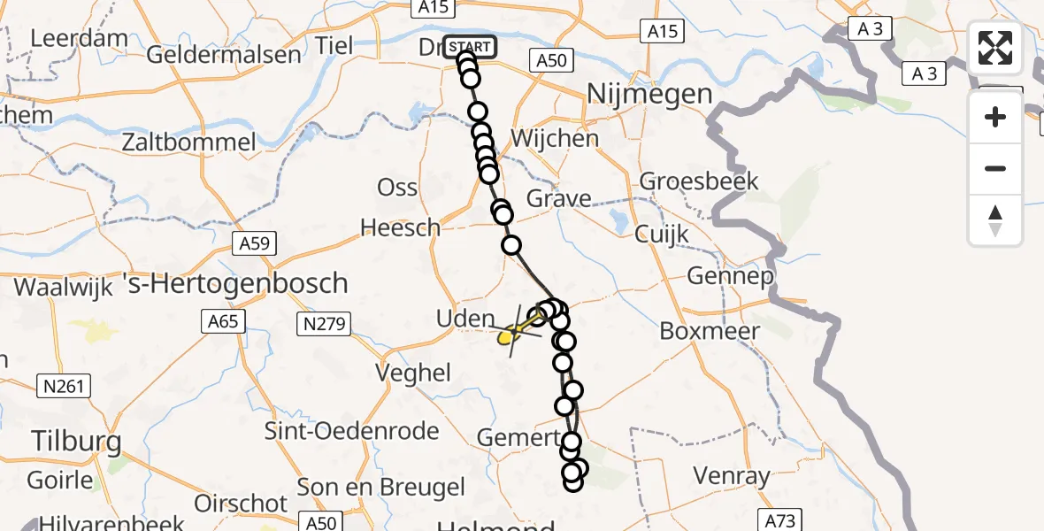 Routekaart van de vlucht: Lifeliner 3 naar Vliegbasis Volkel