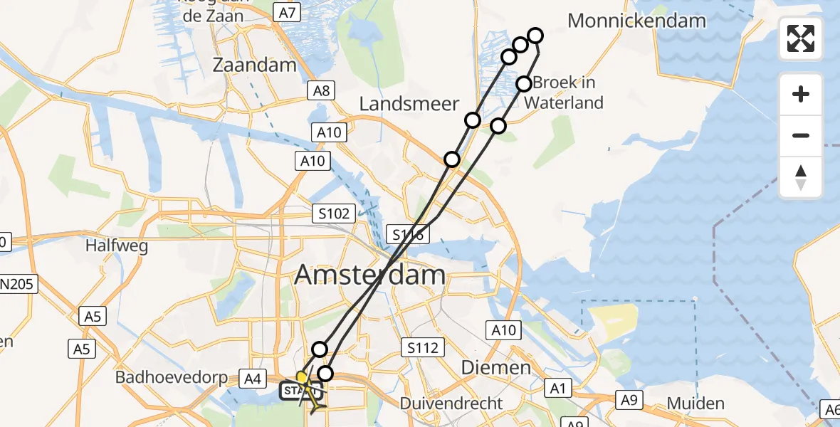 Routekaart van de vlucht: Lifeliner 1 naar VU Medisch Centrum Amsterdam