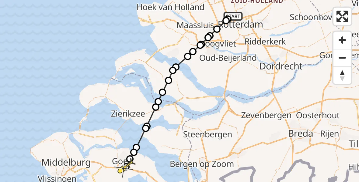 Routekaart van de vlucht: Lifeliner 2 naar Goes