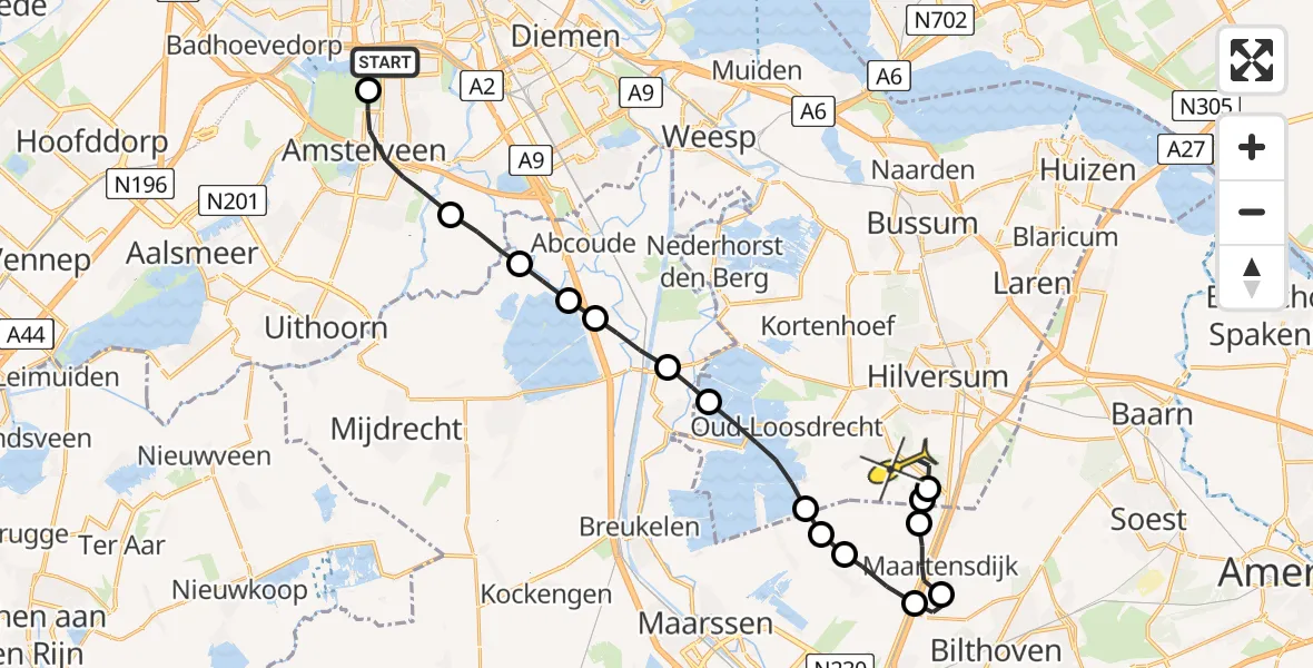 Routekaart van de vlucht: Lifeliner 1 naar Vliegveld Hilversum