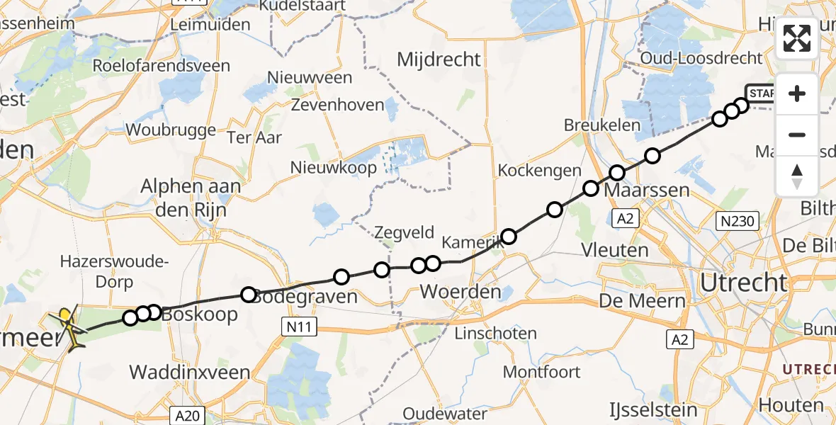 Routekaart van de vlucht: Lifeliner 1 naar Benthuizen
