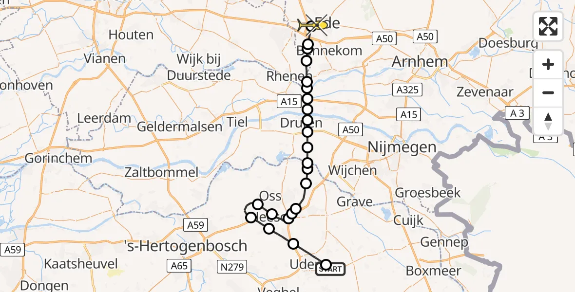 Routekaart van de vlucht: Lifeliner 3 naar Ede