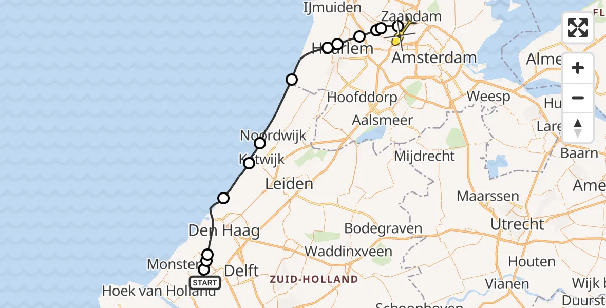 Routekaart van de vlucht: Lifeliner 1 naar Amsterdam Heliport