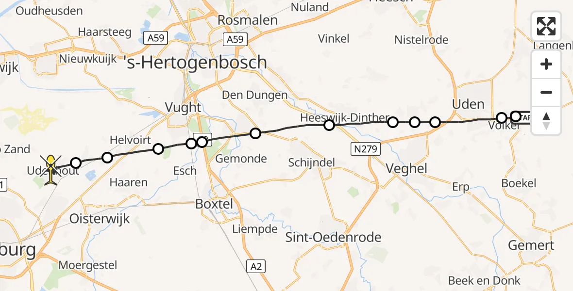 Routekaart van de vlucht: Lifeliner 3 naar Udenhout