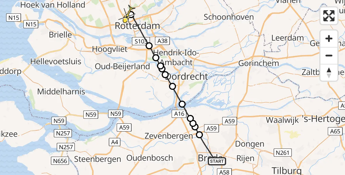 Routekaart van de vlucht: Lifeliner 2 naar Rotterdam The Hague Airport