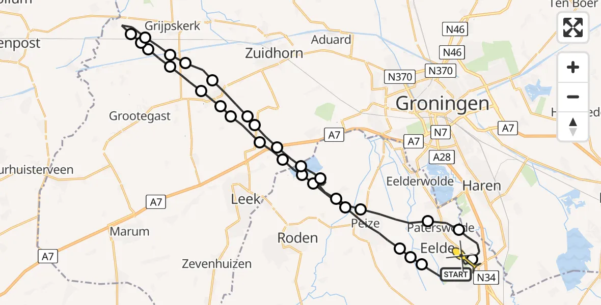 Routekaart van de vlucht: Lifeliner 4 naar Groningen Airport Eelde
