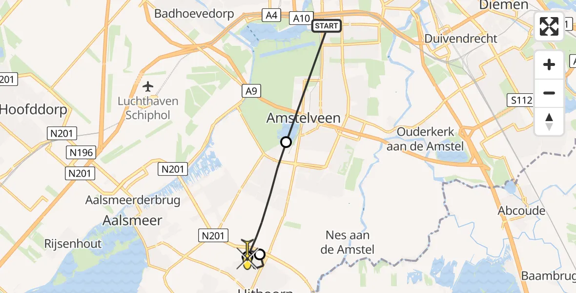 Routekaart van de vlucht: Lifeliner 1 naar Uithoorn