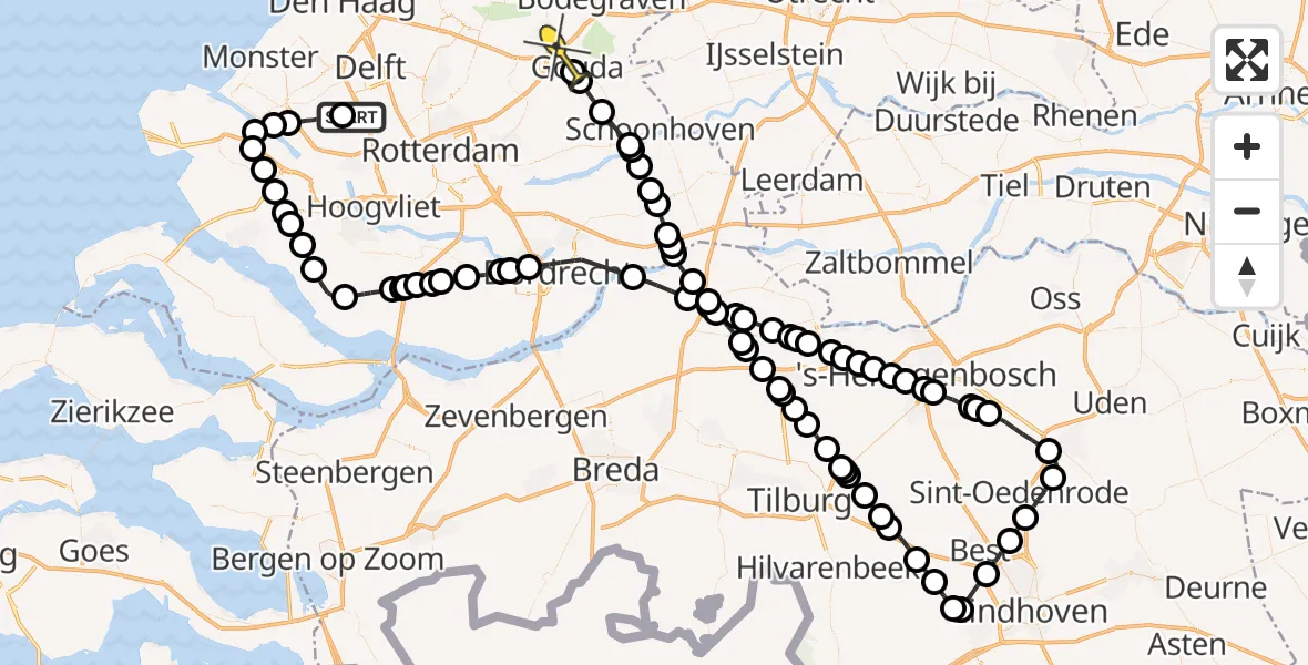 Routekaart van de vlucht: Politiehelikopter naar Gouda