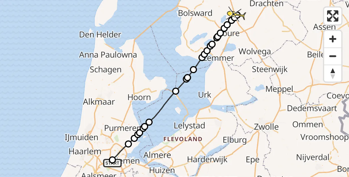 Routekaart van de vlucht: Lifeliner 1 naar Nes