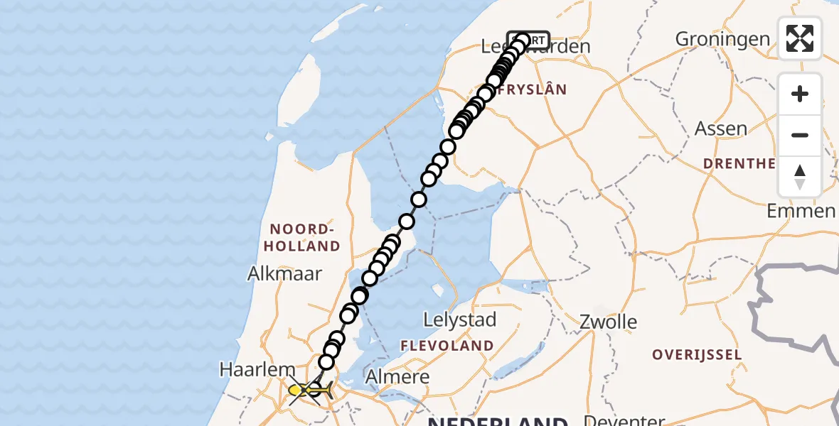 Routekaart van de vlucht: Lifeliner 1 naar VU Medisch Centrum Amsterdam