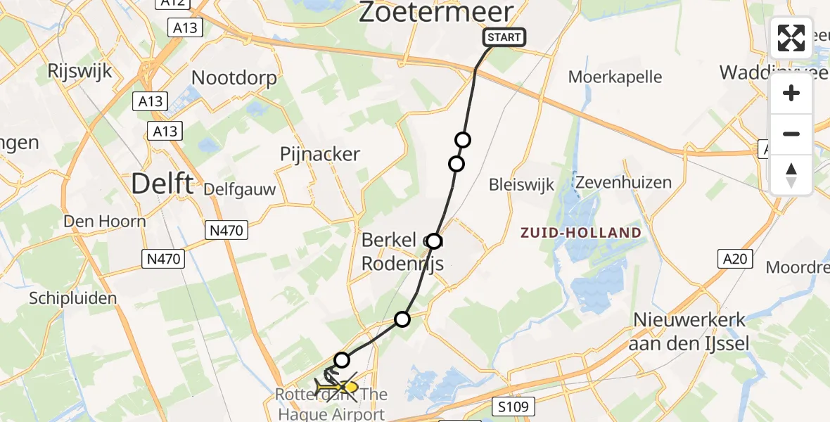 Routekaart van de vlucht: Lifeliner 2 naar Rotterdam The Hague Airport