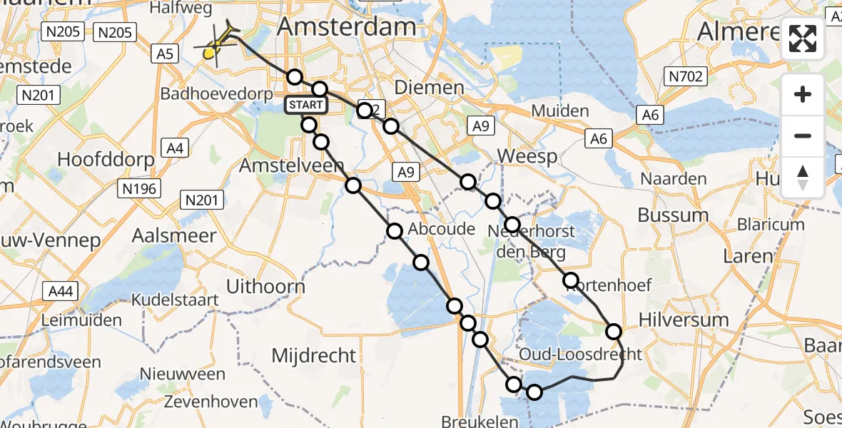 Routekaart van de vlucht: Lifeliner 1 naar Amsterdam