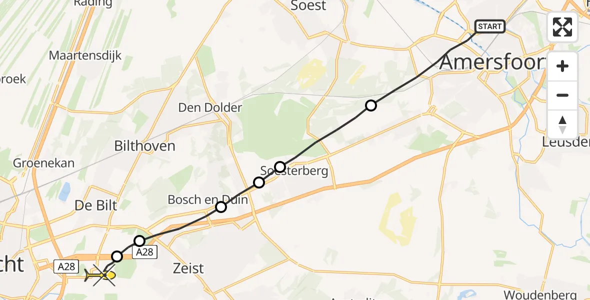 Routekaart van de vlucht: Lifeliner 2 naar Universitair Medisch Centrum Utrecht