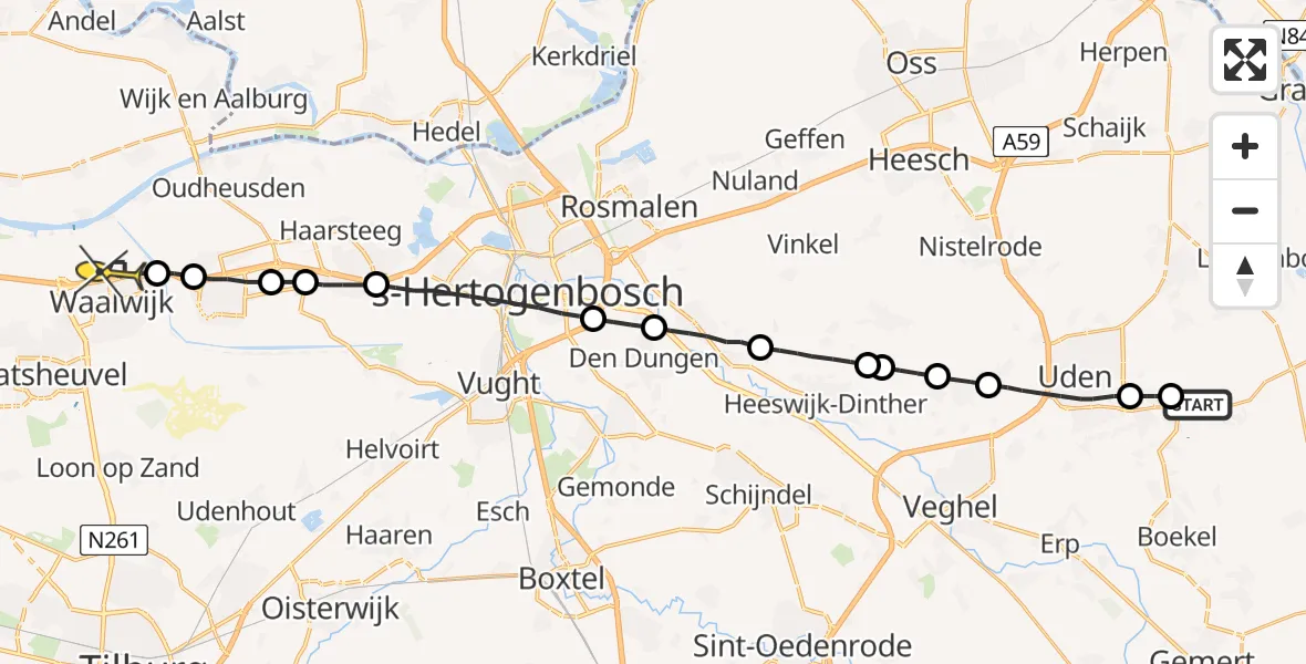 Routekaart van de vlucht: Lifeliner 3 naar Waalwijk