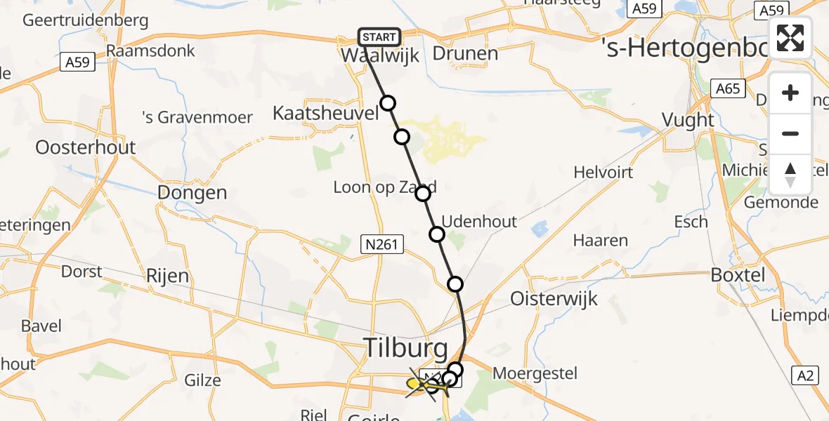 Routekaart van de vlucht: Lifeliner 3 naar Tilburg