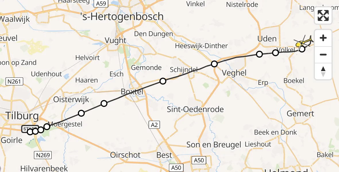 Routekaart van de vlucht: Lifeliner 3 naar Vliegbasis Volkel