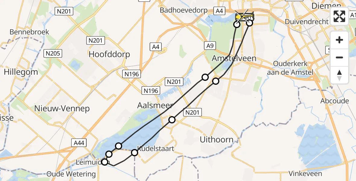 Routekaart van de vlucht: Lifeliner 1 naar VU Medisch Centrum Amsterdam