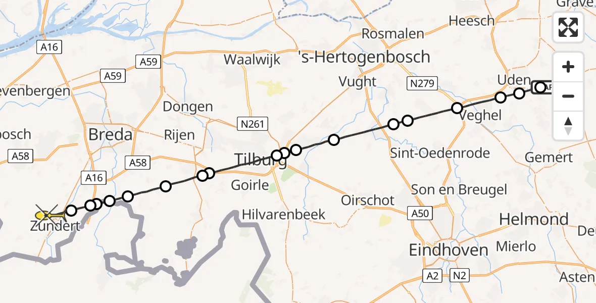 Routekaart van de vlucht: Lifeliner 3 naar Klein Zundert