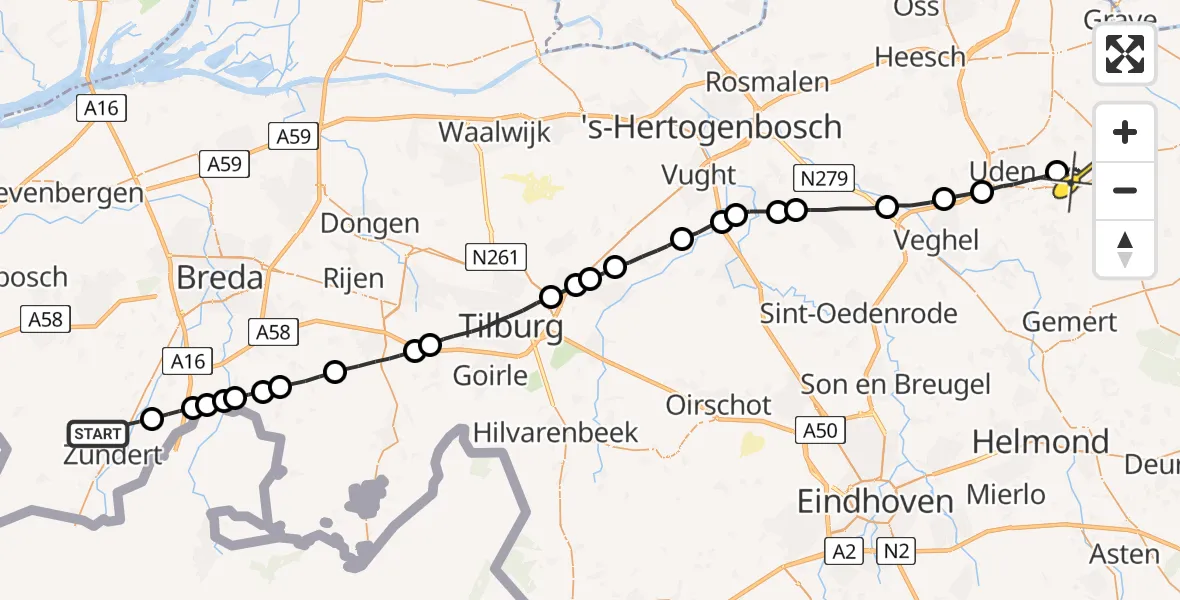 Routekaart van de vlucht: Lifeliner 3 naar Vliegbasis Volkel