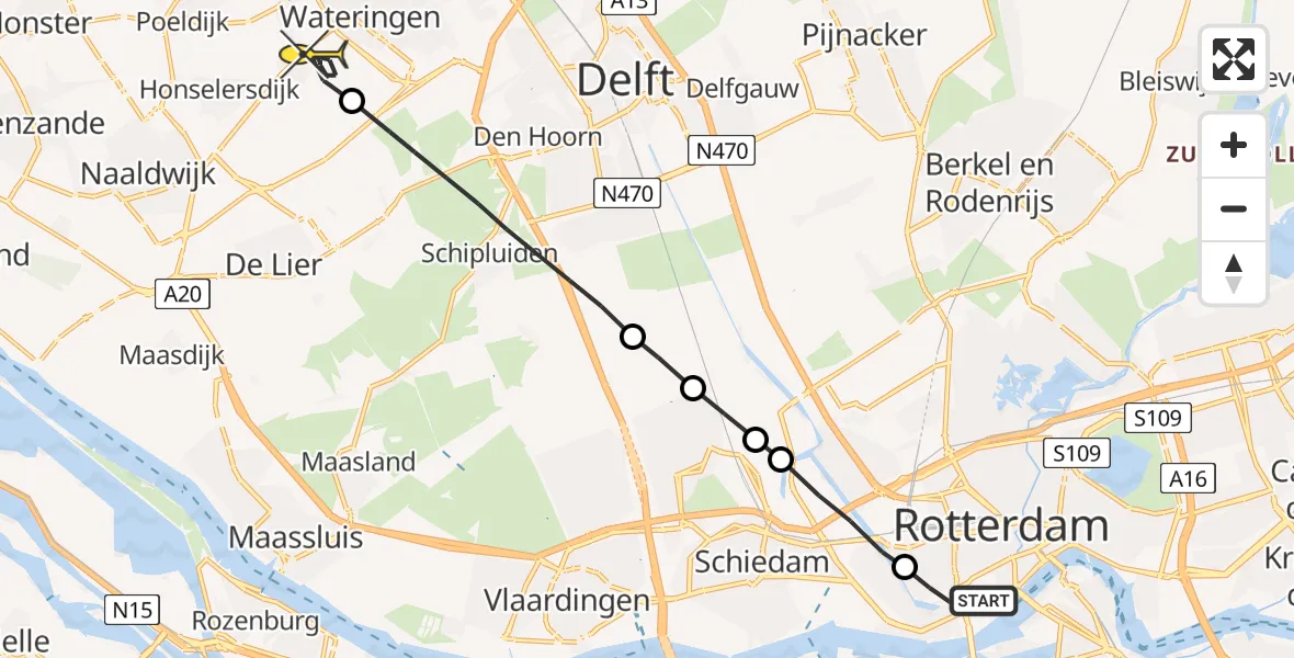 Routekaart van de vlucht: Lifeliner 2 naar Kwintsheul