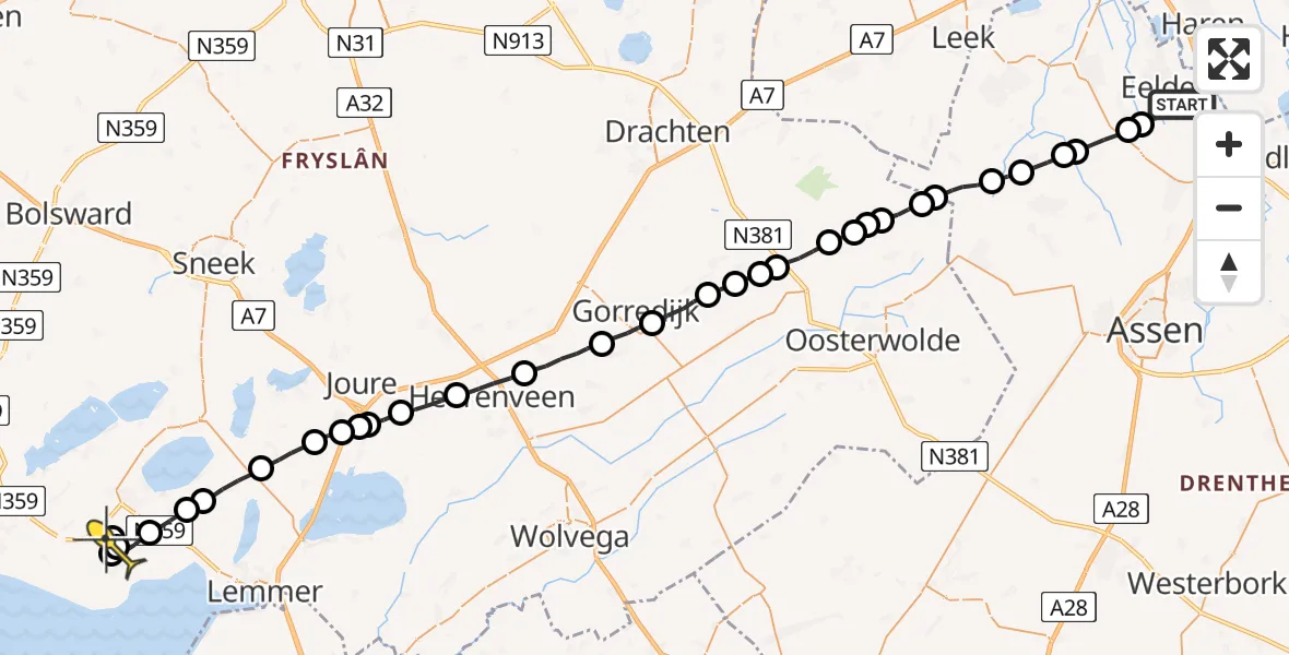 Routekaart van de vlucht: Lifeliner 4 naar Nijemirdum