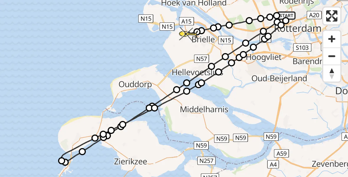Routekaart van de vlucht: Lifeliner 2 naar Oostvoorne