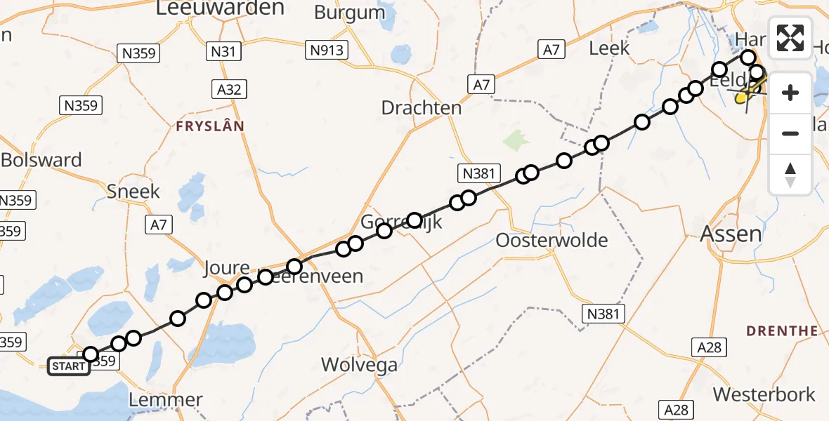 Routekaart van de vlucht: Lifeliner 4 naar Groningen Airport Eelde