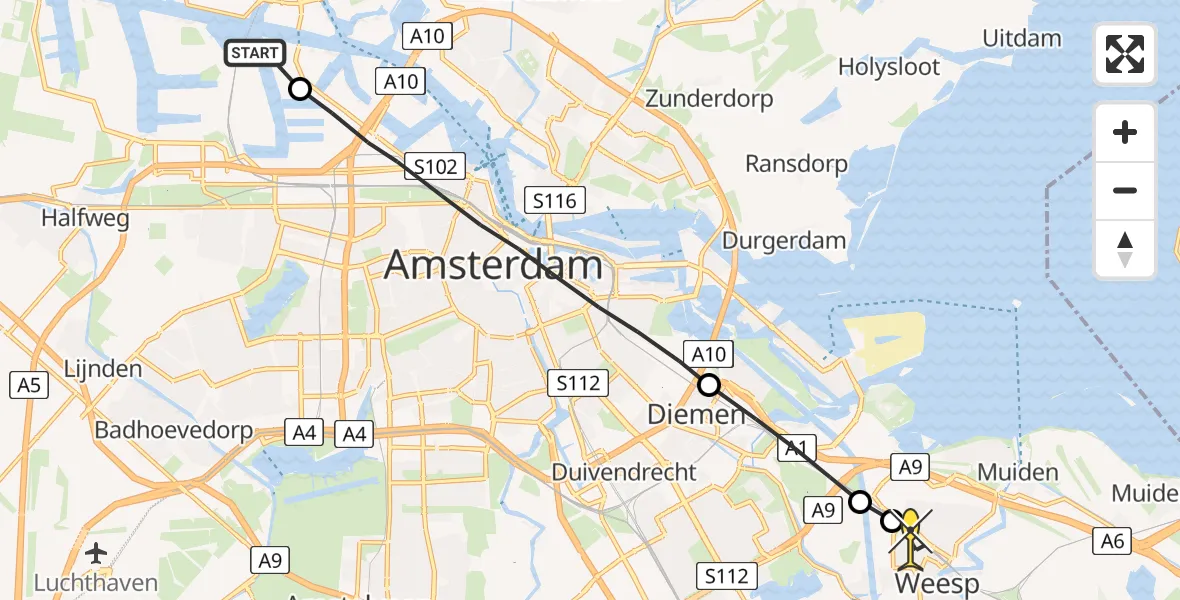 Routekaart van de vlucht: Lifeliner 1 naar Weesp