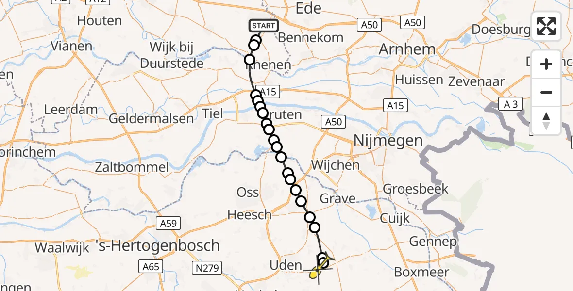 Routekaart van de vlucht: Lifeliner 3 naar Vliegbasis Volkel