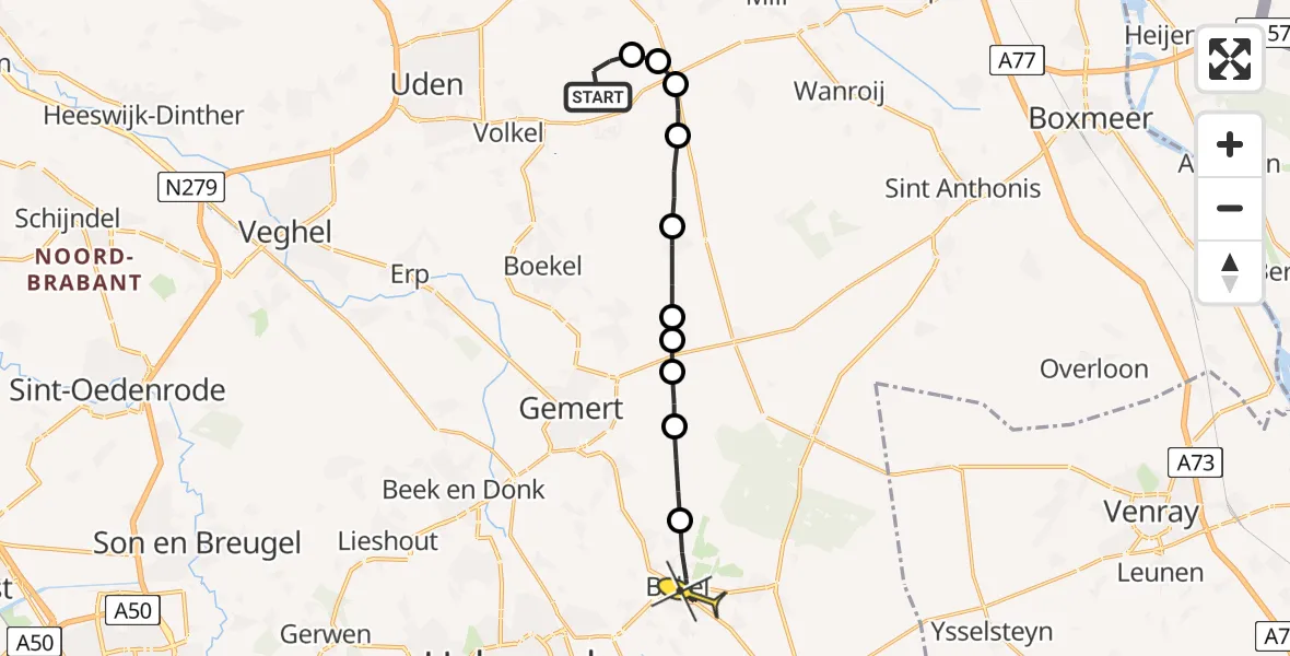 Routekaart van de vlucht: Lifeliner 3 naar Bakel