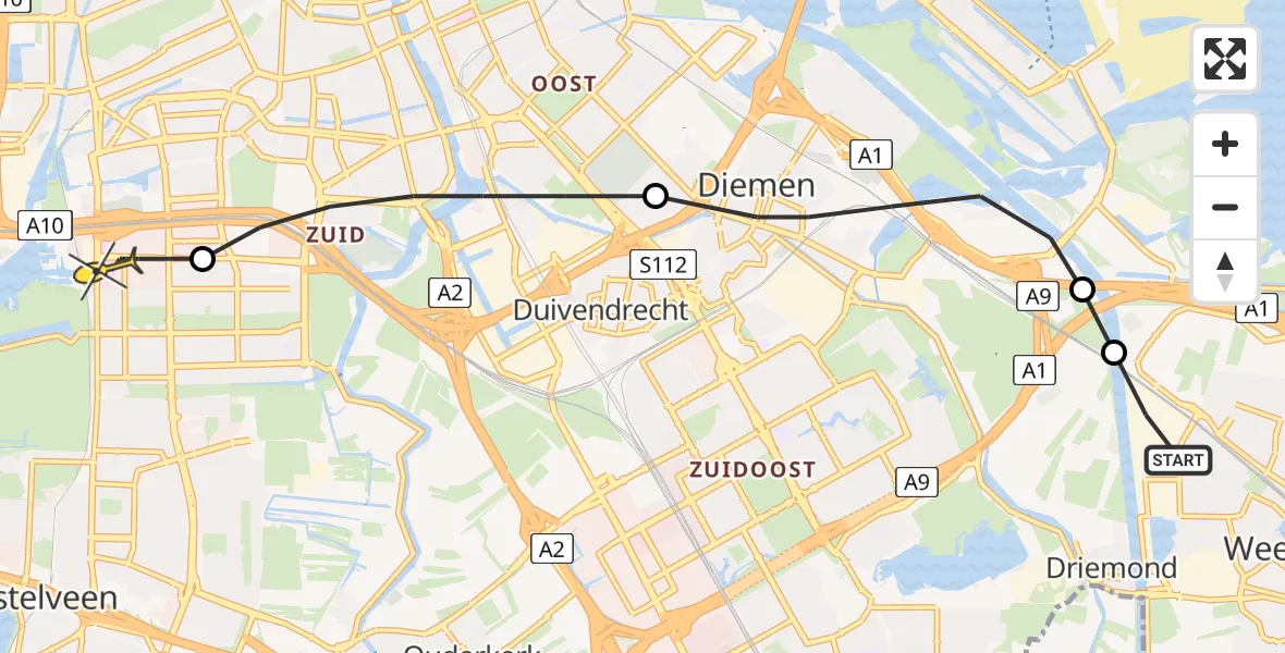 Routekaart van de vlucht: Lifeliner 1 naar VU Medisch Centrum Amsterdam