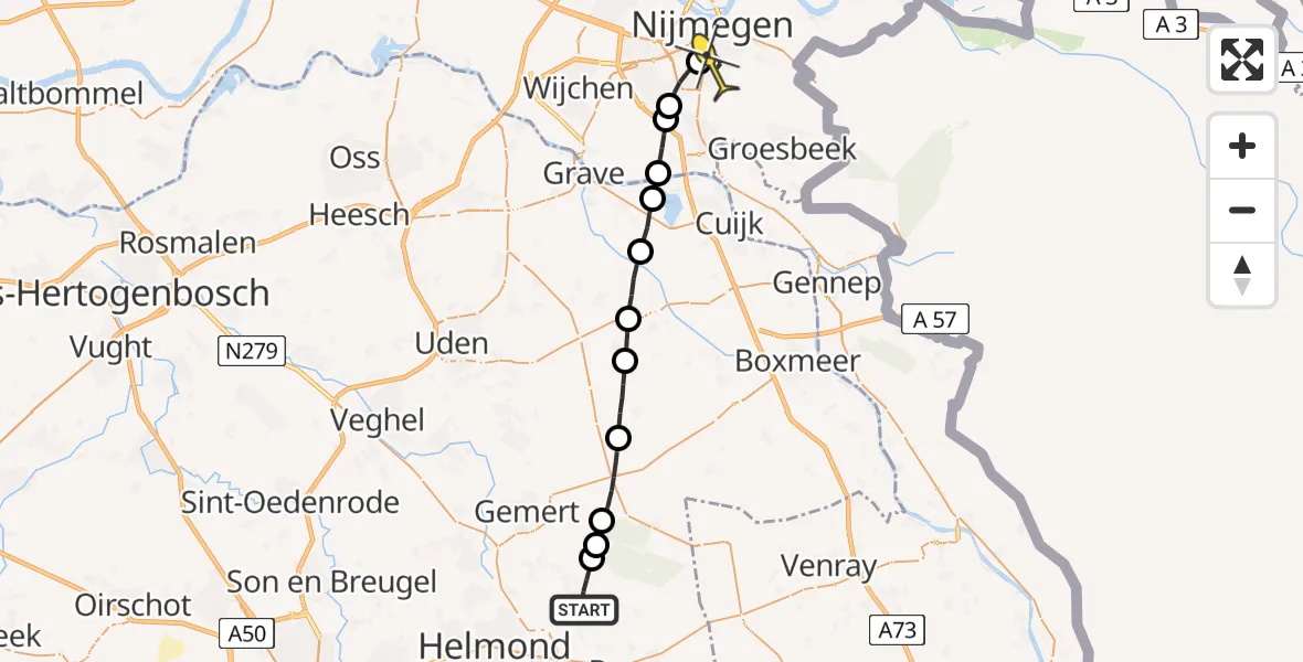 Routekaart van de vlucht: Lifeliner 3 naar Radboud Universitair Medisch Centrum