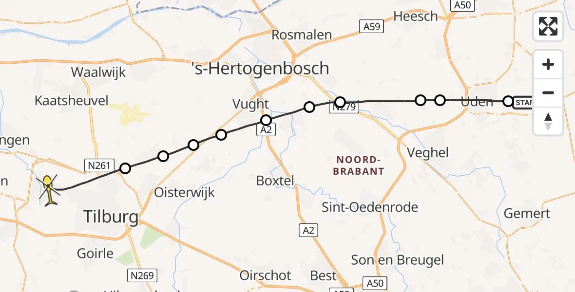 Routekaart van de vlucht: Lifeliner 3 naar Tilburg